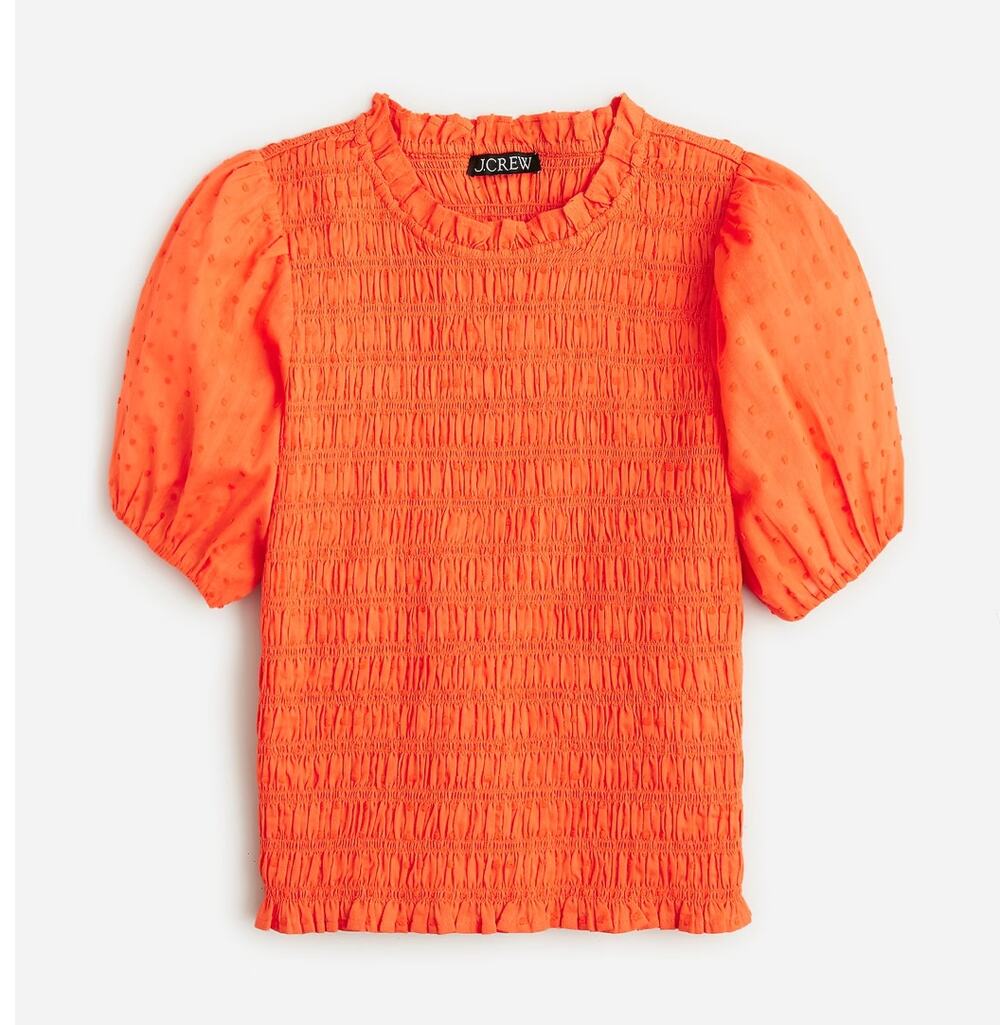 J.CREW Puff-sleeve textured voile smocked top BI436 // L
